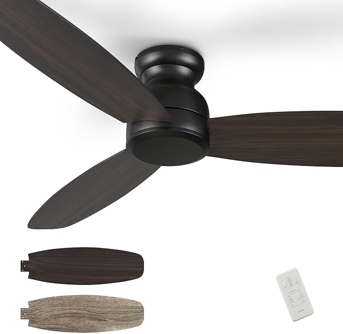 60 Inch Ceiling Fans No Light with Remote,Modern Ceiling Fan without Light with Quiet Reversible DC Motor,Walnut/Light Wooden