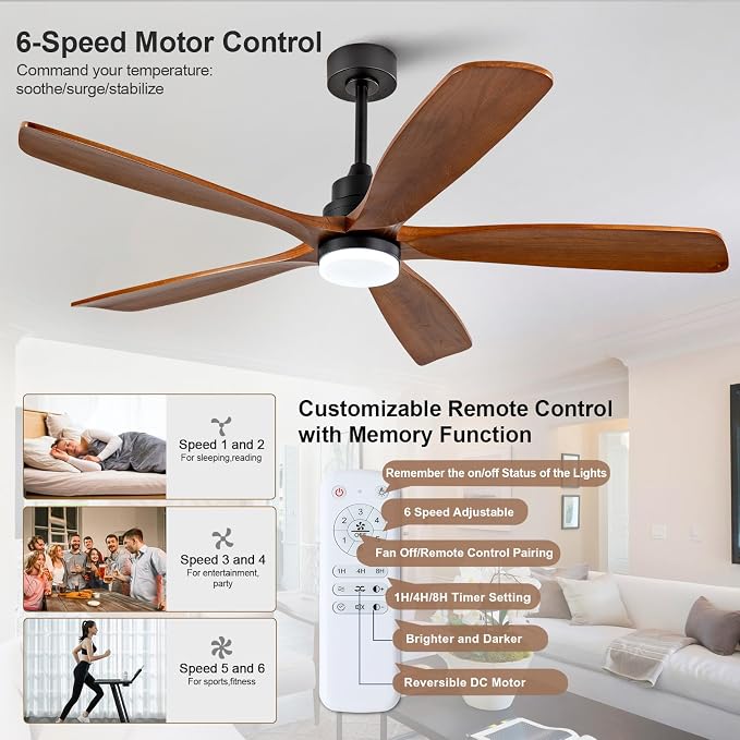60 Inch Ceiling Fans with Lights and Remote Control, Modern Ceiling Fan with Light for Bedroom, Noiseless DC Motor, Dimmable