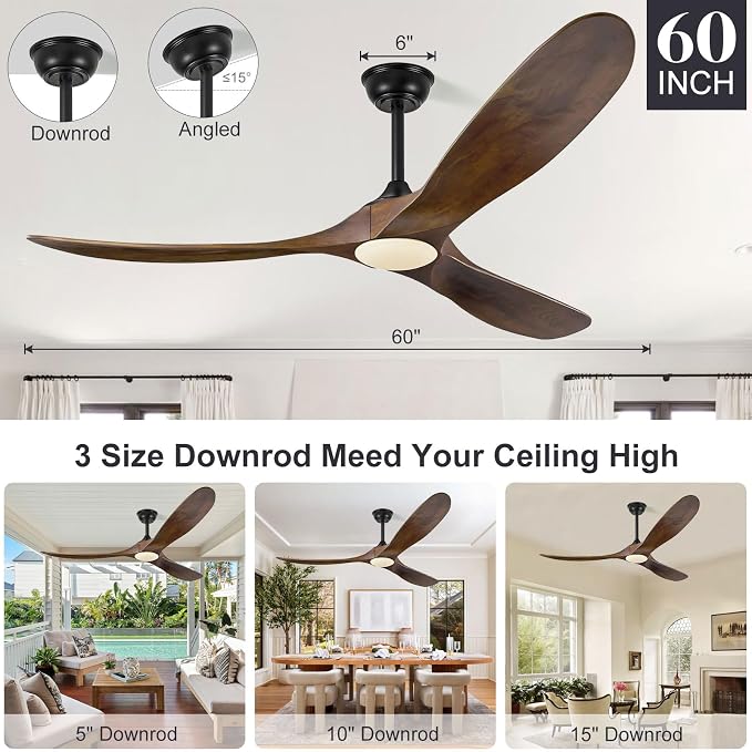 60 Inch Ceiling Fans with Lights and Remote Control, Outdoor Ceiling Fan with Light High cfm Outdoor Ceiling Fan for Patio