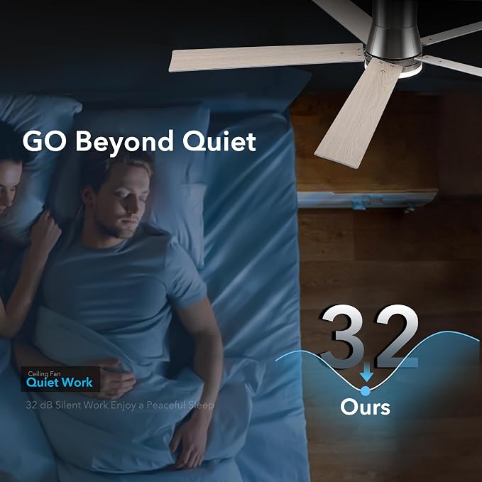 60 Inch Ceiling Fans with Lights and Remote,Flush Mount Brushed Nickel Ceiling Fan,6 Speed Reversible DC Motor,3CCT Dimmable