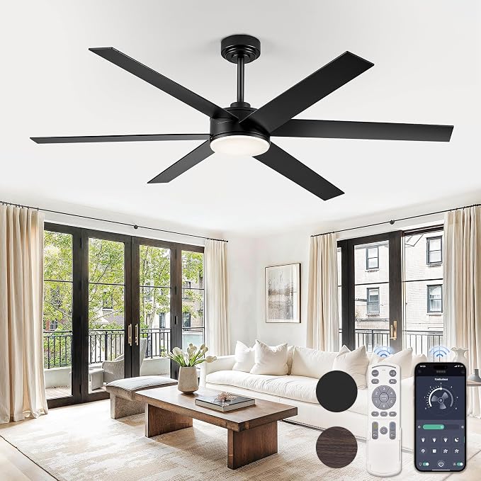 60 Inch Ceiling Fans with Lights and Remote, Reversible 6 Blades & Dimmable 3-Color Outdoor Ceiling Fans for Patios, DC Motor