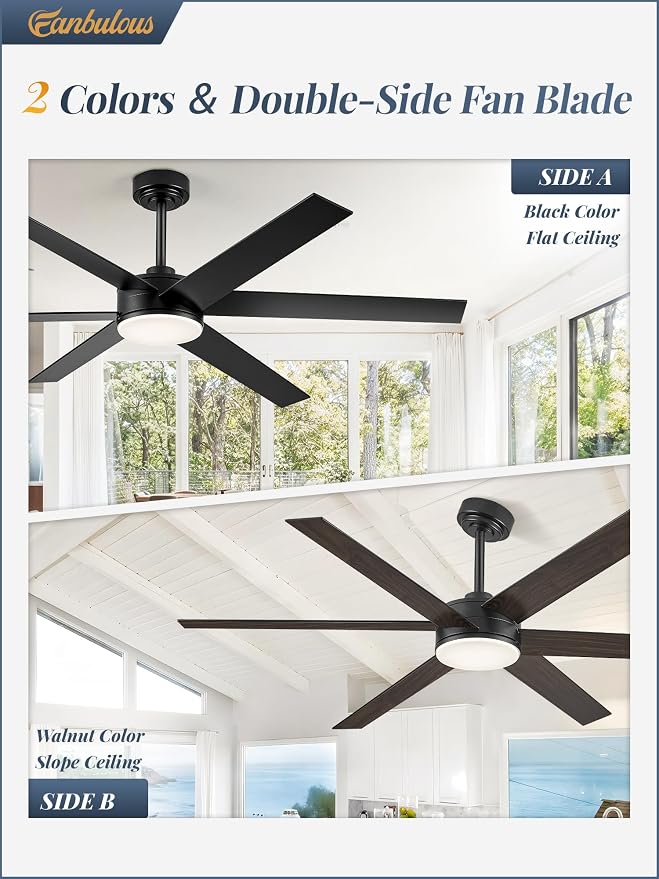 60 Inch Ceiling Fans with Lights and Remote, Reversible 6 Blades & Dimmable 3-Color Outdoor Ceiling Fans for Patios, DC Motor