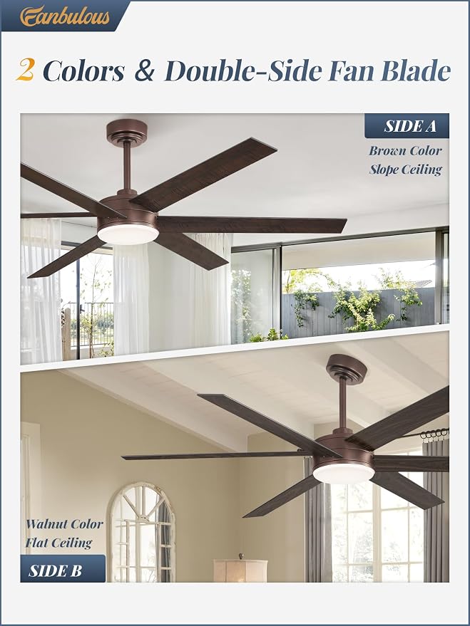 60 Inch Ceiling Fans with Lights and Remote, Reversible 6 Blades, Dimmable, 3000K-6000K Adjustable, Outdoor Ceiling Fans for