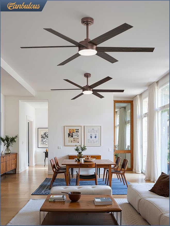 60 Inch Ceiling Fans with Lights and Remote, Reversible 6 Blades, Dimmable, 3000K-6000K Adjustable, Outdoor Ceiling Fans for