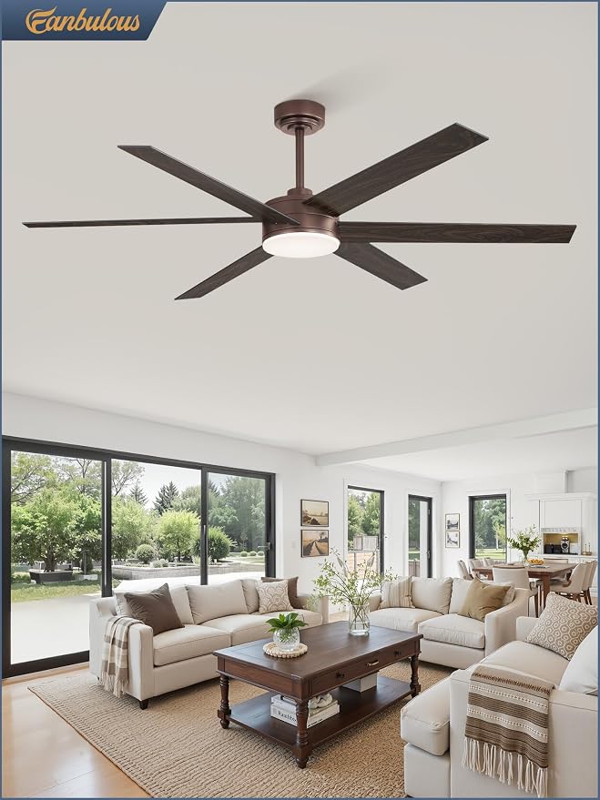 60 Inch Ceiling Fans with Lights and Remote, Reversible 6 Blades, Dimmable, 3000K-6000K Adjustable, Outdoor Ceiling Fans for