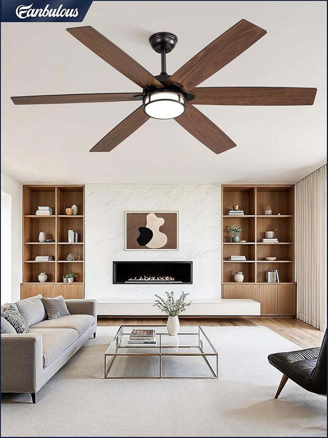 60 Inch Ceiling Fans with Lights, Farmhouse Large Ceiling Fans with Remote, Black&Brown Modern Ceiling Fan with LED Light