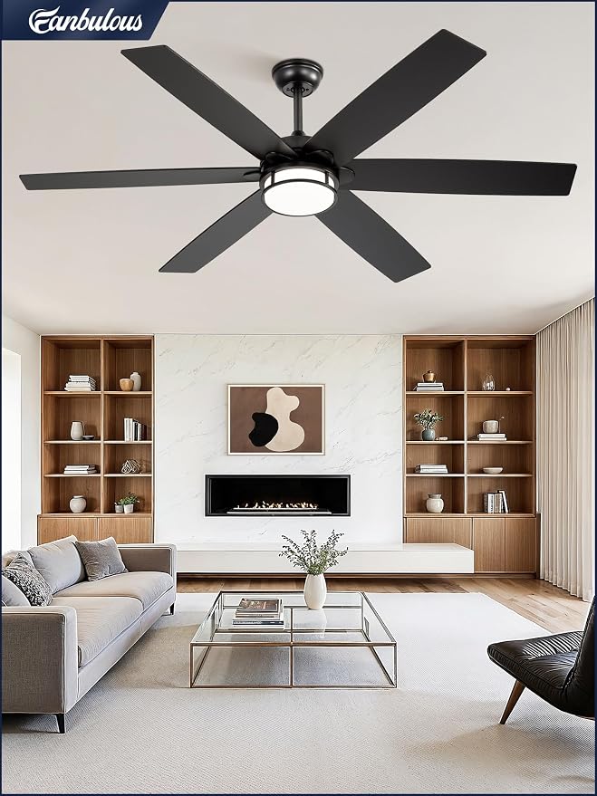 60 Inch Ceiling Fans with Lights, Farmhouse Large Ceiling Fans with Remote, Black&Brown Modern Ceiling Fan with LED Light