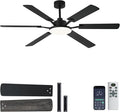 60 Inch Ceiling Fans with Lights, Large Modern Black Ceiling Fan with Light and Remote Control, 6 Double Sided Blades, 6