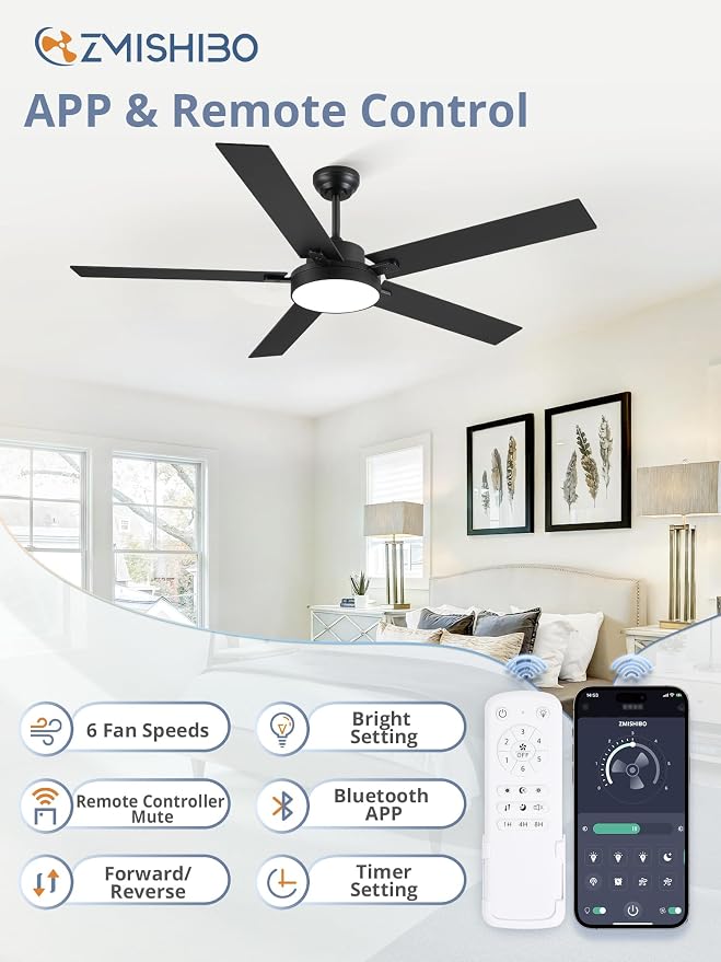 60 Inch Ceiling Fans with Lights, Smart Remote/APP Control, Plug in Ceiling Fan with 6 Speeds & 3CCT, Dimmable 30W LED, Quiet
