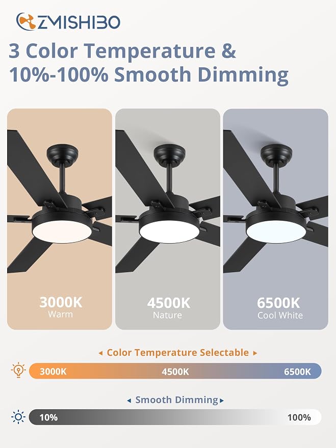 60 Inch Ceiling Fans with Lights, Smart Remote/APP Control, Plug in Ceiling Fan with 6 Speeds & 3CCT, Dimmable 30W LED, Quiet