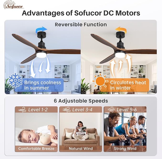 60 Inch Ceiling Fans with Lights, Walnut Solid Wood Ceiling Fan with Light Remote Control, Indoor/Outdoor Ceiling Fan with