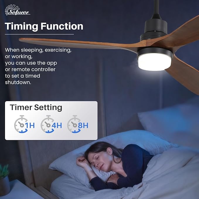 60 Inch Ceiling Fans with Lights, Walnut Solid Wood Ceiling Fan with Light Remote Control, Indoor/Outdoor Ceiling Fan with
