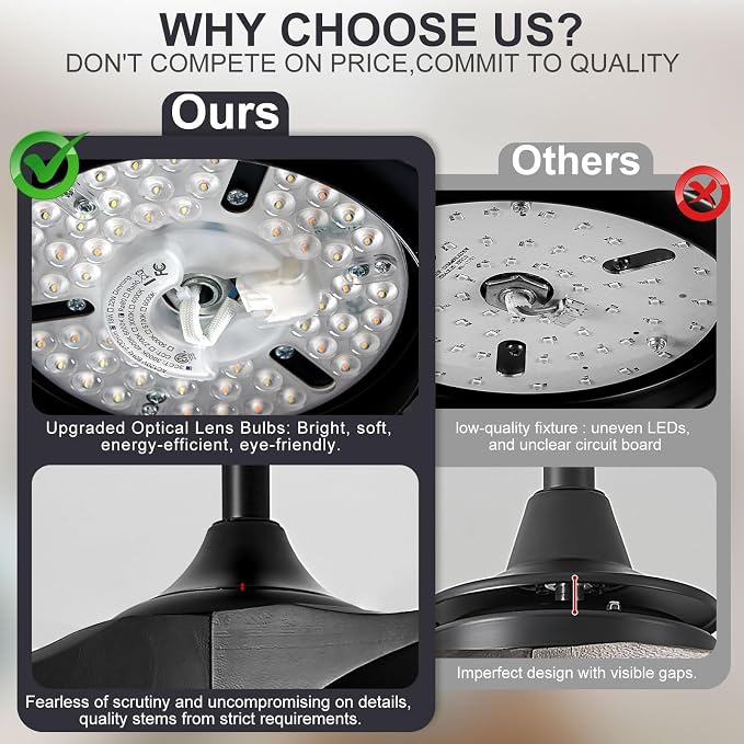 60 Inch Ceiling Fans with Lights, Wood Outdoor Ceiling Fan for Patio and Remote Control Rustic Propeller Large Ceiling Fans