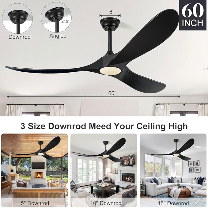 60 Inch Ceiling Fans with Lights, Wood Outdoor Ceiling Fan for Patio and Remote Control Rustic Propeller Large Ceiling Fans