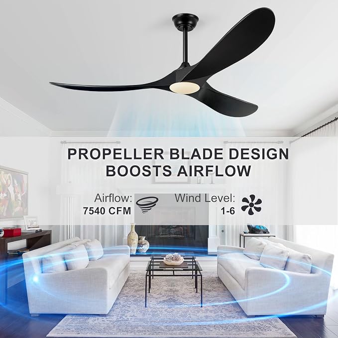 60 Inch Ceiling Fans with Lights, Wood Outdoor Ceiling Fan for Patio and Remote Control Rustic Propeller Large Ceiling Fans