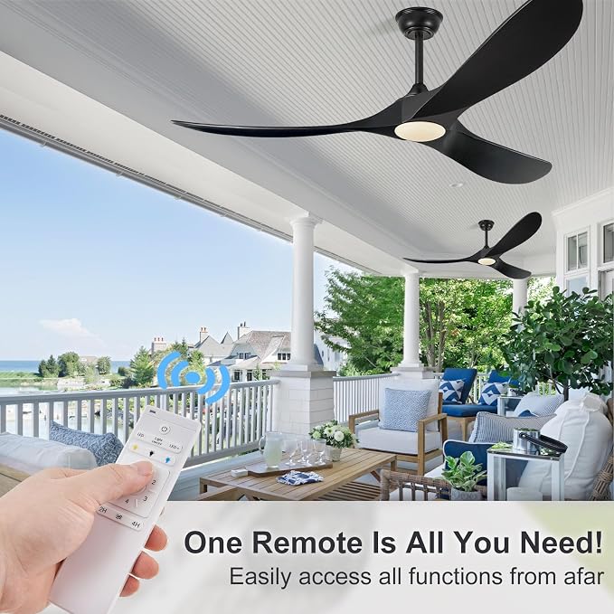60 Inch Ceiling Fans with Lights, Wood Outdoor Ceiling Fan for Patio and Remote Control Rustic Propeller Large Ceiling Fans