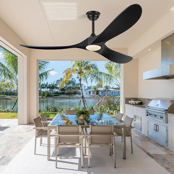 60 Inch Ceiling Fans with Lights, Wood Outdoor Ceiling Fan for Patio and Remote Control Rustic Propeller Large Ceiling Fans