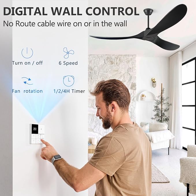 60 Inch Ceiling Fans Without Light, Solid Wood Ceiling Fan with Remote Control and Quiet DC Motor, Ceiling Fan no Light 3