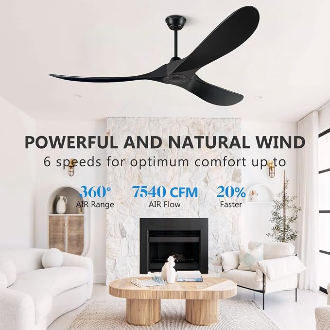 60 Inch Ceiling Fans Without Light, Solid Wood Ceiling Fan with Remote Control and Quiet DC Motor, Ceiling Fan no Light 3
