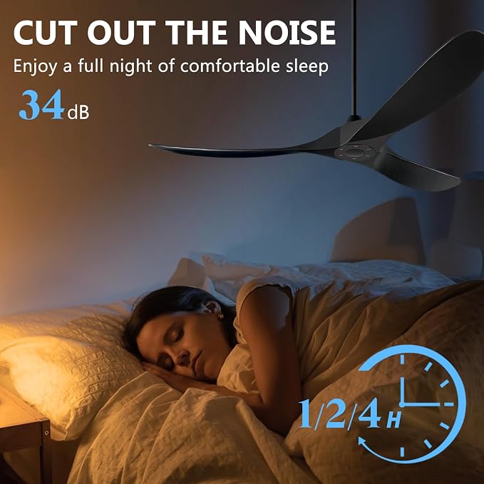 60 Inch Ceiling Fans Without Light, Solid Wood Ceiling Fan with Remote Control and Quiet DC Motor, Ceiling Fan no Light 3
