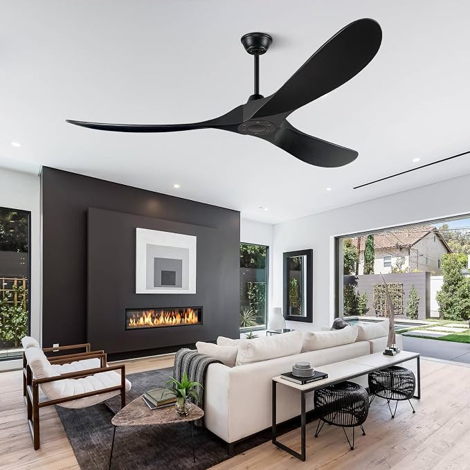 60 Inch Ceiling Fans Without Light, Solid Wood Ceiling Fan with Remote Control and Quiet DC Motor, Ceiling Fan no Light 3
