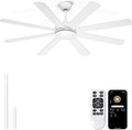 60 Inch Ceiling Fans Without Lights - 8 Blades White Ceiling Fan Remote/APP Control, Reversible Garage Ceiling Fan for Shop