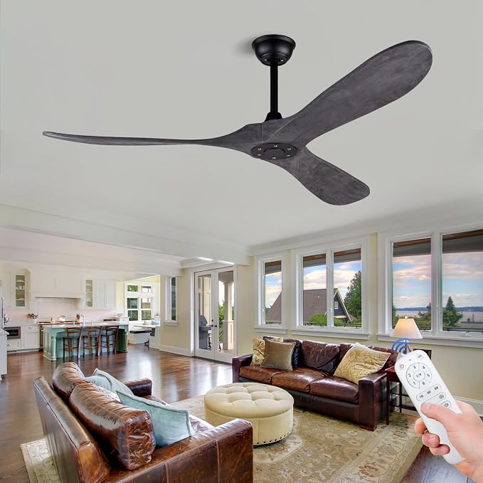 60 Inch Ceiling Fans without Lights and Remote Control, Reversibl DC Motor, 3 Solid Wood Blades Ceiling Fan no Light for