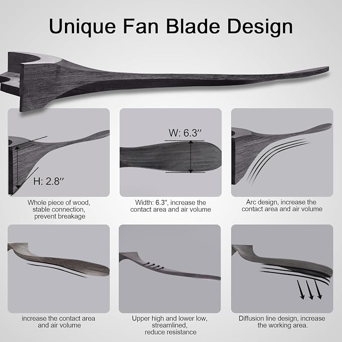 60 Inch Ceiling Fans without Lights and Remote Control, Reversibl DC Motor, 3 Solid Wood Blades Ceiling Fan no Light for