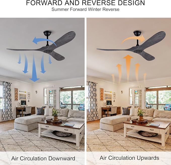 60 Inch Ceiling Fans without Lights and Remote Control, Reversibl DC Motor, 3 Solid Wood Blades Ceiling Fan no Light for