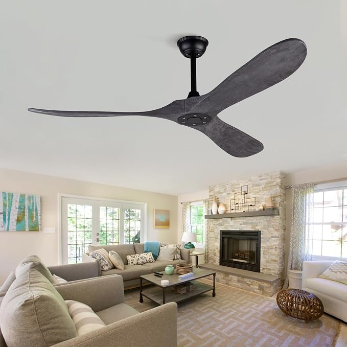 60 Inch Ceiling Fans without Lights and Remote Control, Reversibl DC Motor, 3 Solid Wood Blades Ceiling Fan no Light for