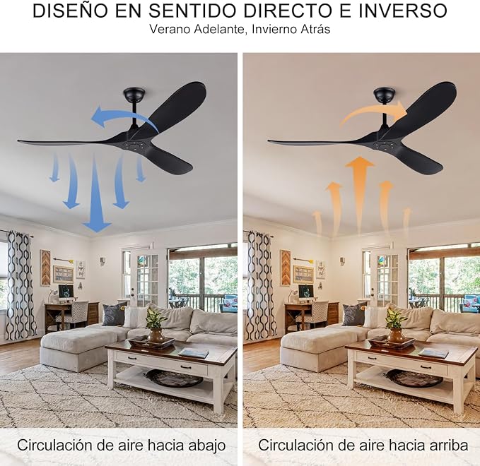 60 Inch Ceiling Fans without Lights, Black Ceiling Fans no Lights with Remote Control, 3 Solid Wood Blades, Indoor Outdoor