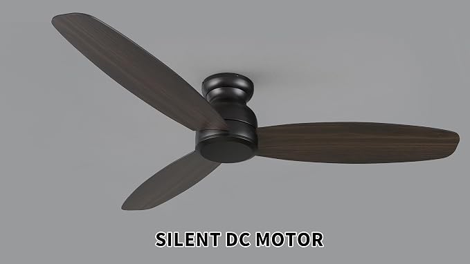 60 Inch Flush Mount Ceiling Fan without Lights, Black Ceiling Fan with Remote Low Profile, 10-Speed Reversible DC Motor, 3