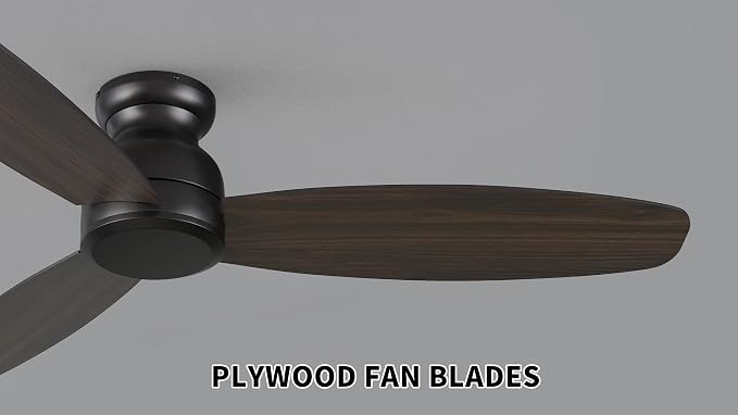 60 Inch Flush Mount Ceiling Fan without Lights, Black Ceiling Fan with Remote Low Profile, 10-Speed Reversible DC Motor, 3