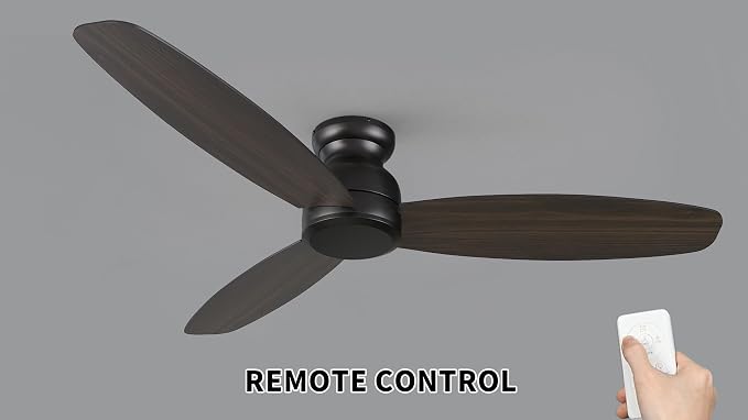 60 Inch Flush Mount Ceiling Fan without Lights, Black Ceiling Fan with Remote Low Profile, 10-Speed Reversible DC Motor, 3