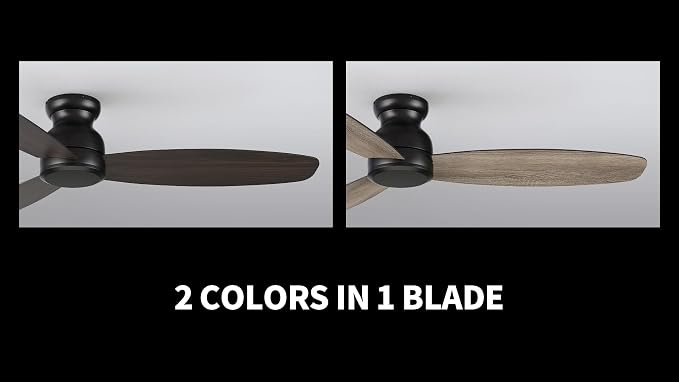 60 Inch Flush Mount Ceiling Fan without Lights, Black Ceiling Fan with Remote Low Profile, 10-Speed Reversible DC Motor, 3