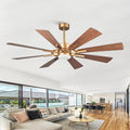 60 inch Gold Ceiling Fan, Indoor & Outdoor Large Ceiling Fans with Lights and Remote, 8 Blades, Quiet DC Motor, High Ceiling