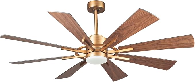 60 inch Gold Ceiling Fan, Indoor & Outdoor Large Ceiling Fans with Lights and Remote, 8 Blades, Quiet DC Motor, High Ceiling