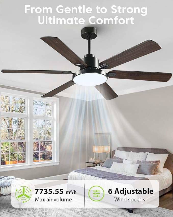 60 Inch Large Ceiling Fans with Lights and Remote, Indoor Outdoor Black Modern Ceiling Fan, 3CCT, Reversible DC Motor