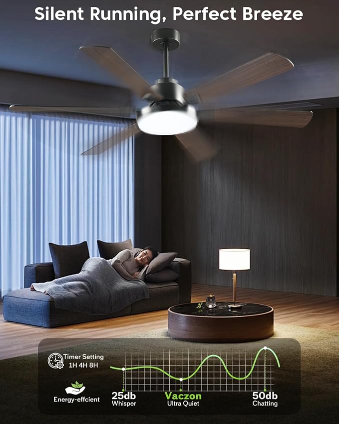 60 Inch Large Ceiling Fans with Lights and Remote, Indoor Outdoor Black Modern Ceiling Fan, 3CCT, Reversible DC Motor