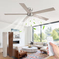 60 Inch low profile ceiling fan, Brushed Nickel Large Ceiling Fan no Lights, 6-Speeds, Quiet Reversible DC Motor