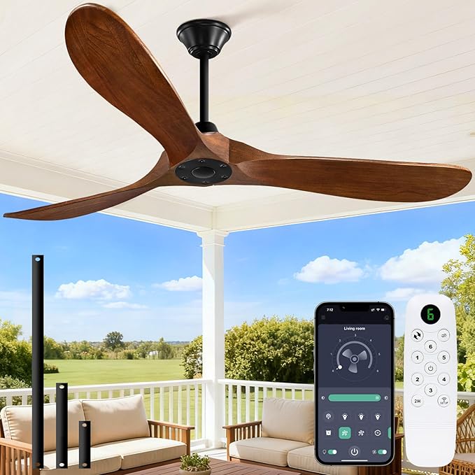 60 inch Outdoor Ceiling Fan No Light for Patios, Ceiling Fans Without Lights with Smart App and Remote Control, Damp Rated 3