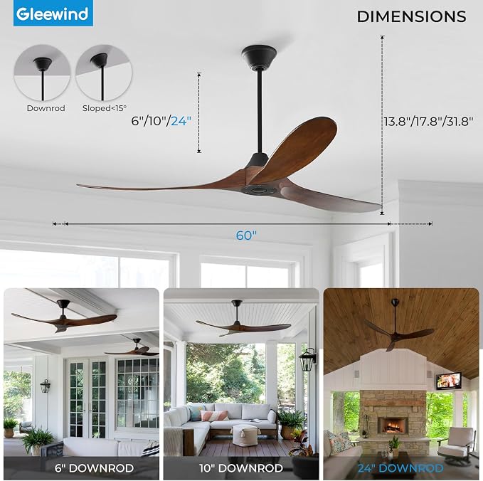 60 inch Outdoor Ceiling Fan No Light for Patios, Ceiling Fans Without Lights with Smart App and Remote Control, Damp Rated 3
