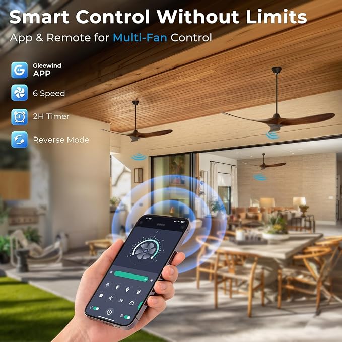 60 inch Outdoor Ceiling Fan No Light for Patios, Ceiling Fans Without Lights with Smart App and Remote Control, Damp Rated 3