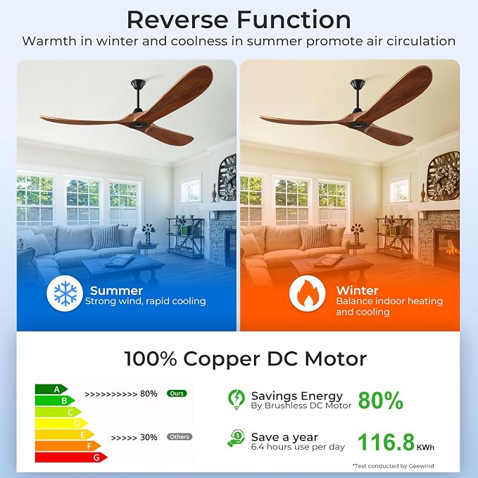 60 inch Outdoor Ceiling Fan No Light for Patios, Ceiling Fans Without Lights with Smart App and Remote Control, Damp Rated 3