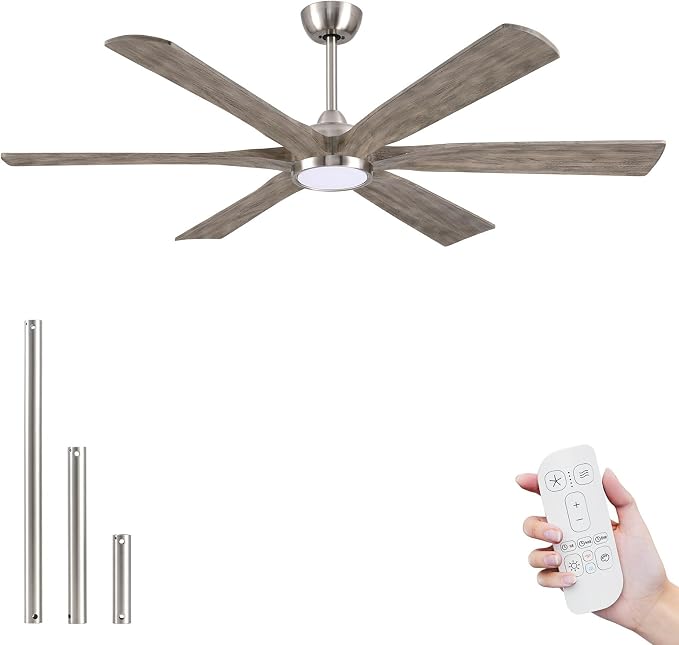 60 Inch Outdoor Ceiling Fans with Lights and Remote, Modern Farmhouse Ceiling Fan, 6 Solid Wood Blades, High CFM Quiet Energy