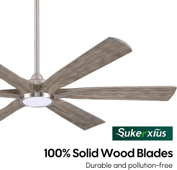 60 Inch Outdoor Ceiling Fans with Lights and Remote, Modern Farmhouse Ceiling Fan, 6 Solid Wood Blades, High CFM Quiet Energy