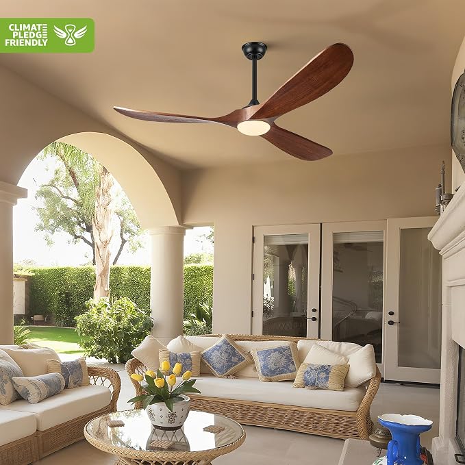 60 Inch Outdoor Ceiling Fans with Lights, Solid Wood Propeller 3 Blades Ceiling Fans with Lights and Remote Control Outdoor