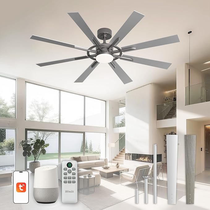 60 Inch Smart Ceiling Fan, Silver Indoor/Outdoor Ceiling Fans with Lights and Remote, Compatible with Alexa/Google/App, 3CCT