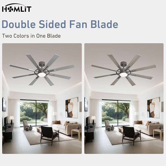 60 Inch Smart Ceiling Fan, Silver Indoor/Outdoor Ceiling Fans with Lights and Remote, Compatible with Alexa/Google/App, 3CCT