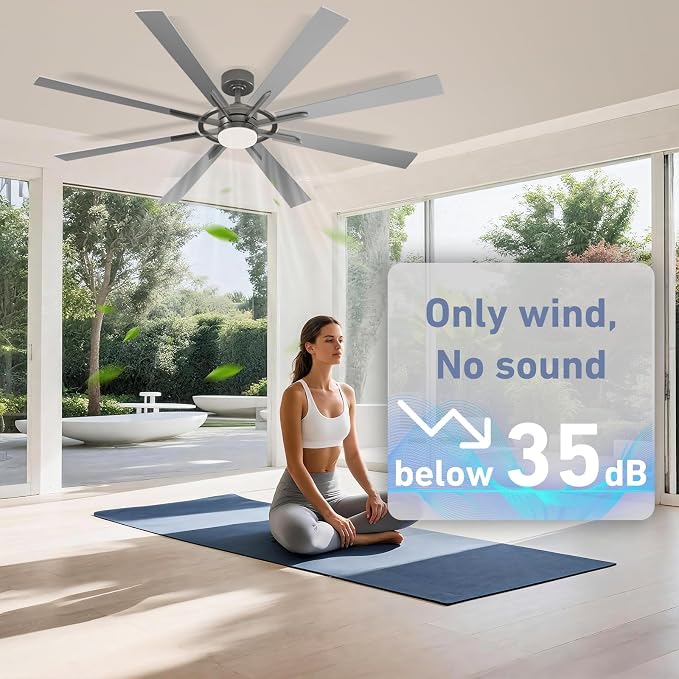 60 Inch Smart Ceiling Fan, Silver Indoor/Outdoor Ceiling Fans with Lights and Remote, Compatible with Alexa/Google/App, 3CCT